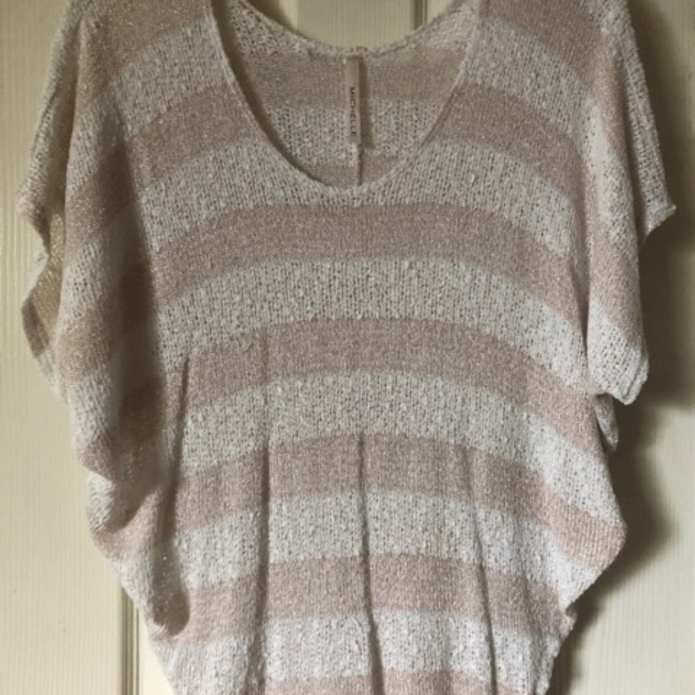 Beige & Cream Stripe Flowy Light Sweater Top Sz L By Michelle